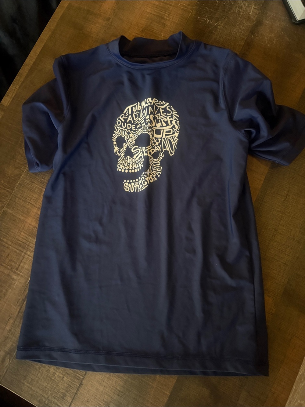 Cherokee Navy Blue Short Sleeve Tee with White Skull Word-Art L youth 16
